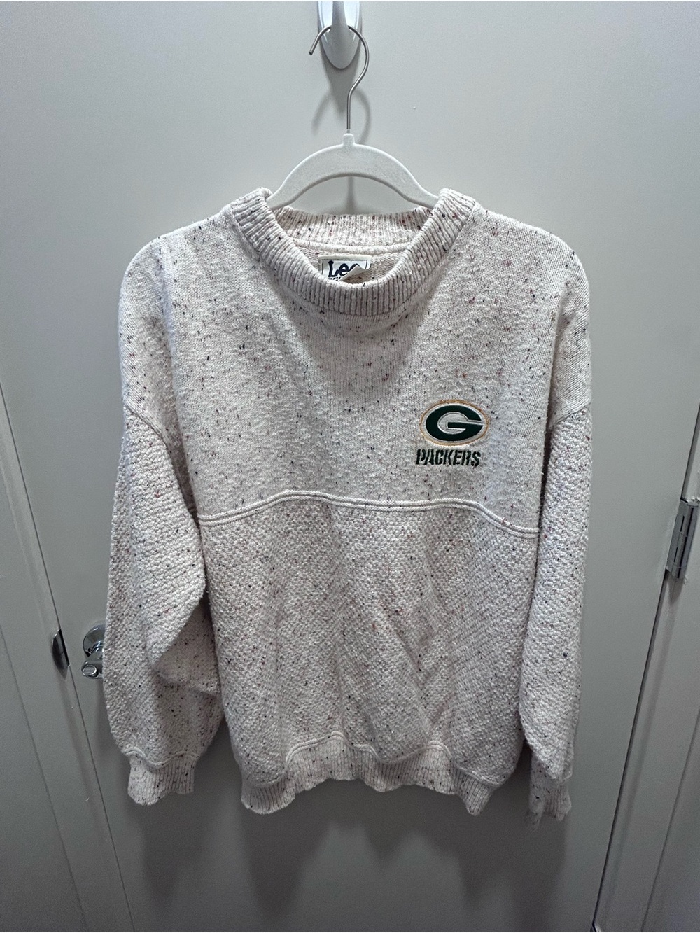 VINTAGE Lee Sport Cream Speckled Green Bay Packers Sweater